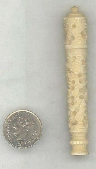 Vintage Hand Carved Sewing Needle Case