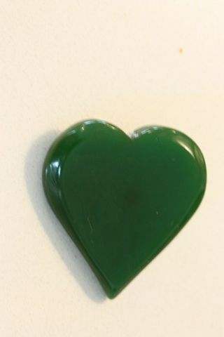 Large Vintage Bakelite Green Heart Shaped Button Shank Back