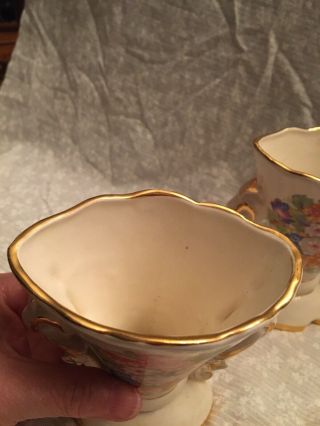 short vases.  Porcelain.  Grindley cream with pink roses.  Gold trim. 3