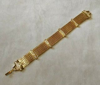 Signed Swan Logo Swarovski Gold Tone Bracelet With Clear Crystal Accents 7 "
