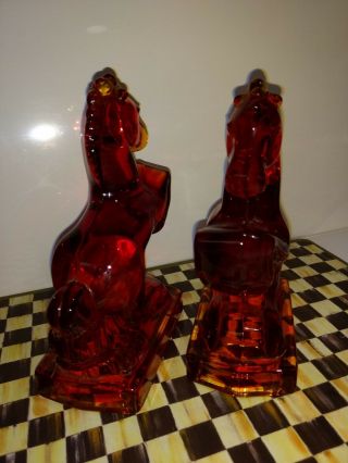 Vintage L.  E.  Smith Red Orange Amberina Art Glass Rearing Horse Book End,  Pair 3
