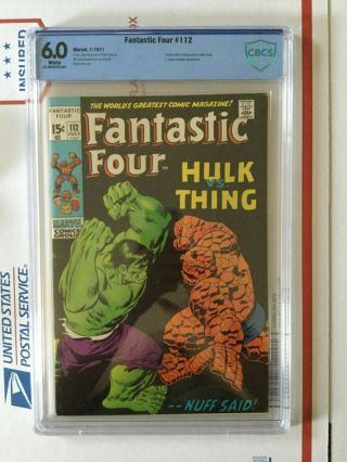 Fantastic Four 112_cbcs 6.  0_like Cgc_hulk Vs.  Thing_classic Cover_white Pages
