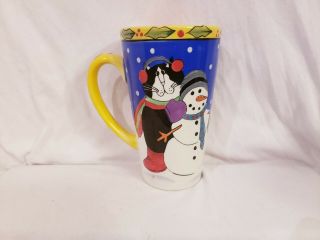 Catzilla Candace Reiter Cats Snowman Christmas 5 3/4 " Tall Coffee Mug Cup