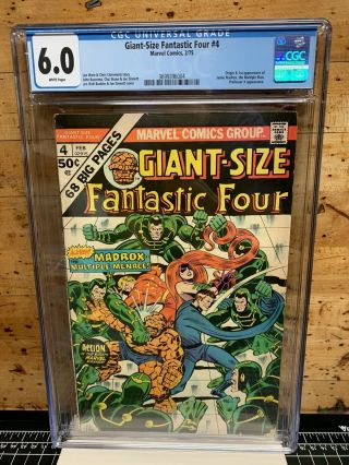 Giant - Size Fantastic Four 4 Cgc 6.  0 White Pages Origin 1st App Multiple Man