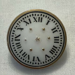 Antique Vintage White Milk Glass Clock Face Button W/roman Numerals