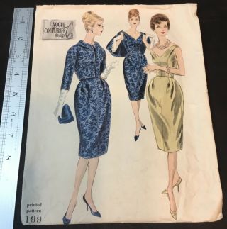 Vintage 1959 Vogue Couturier Design Dress Sewing Pattern - Bust 38 Hip 40 199