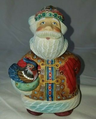 Bird Watcher Santa Figure,  G.  Debrekht,  2003 Christmas Hand Painted Russian