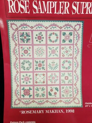 Rose Sampler Supreme Quilt Pattern Pack By Rosemary Makhan 84 " X 100 " Uncut