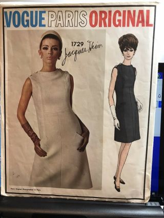 Vogue Paris Pattern 1729 Jacques Heim Size 14 1960s (?)