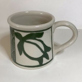 Turtle Cup Mug By Lee Hawaii Signed Green And Cream Sgraffito Pottery Handmade