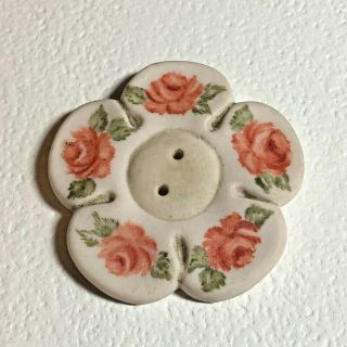 Hand Painted Roses On Jasperware Ceramic Studio Button,  Switzer ‘82