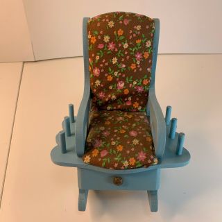 Vintage - Wood Rocking Chair Pin Cushion Thread Holder & Storage Drawer
