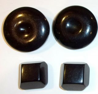 8 Large Retro Black Shiny Buttons 1 - 3/4 " Round & 1 " X1/2 " Cube Shank Bakelite Mcm