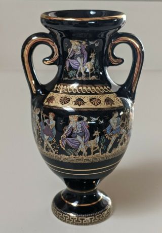Fakiolas Grecian Vase Hand Made In Greece 24k Gold Painted 5.  5 " Greek