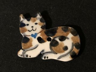 Large Idabelle Handpainted Ceramic - - - Tabby Cat - - - Button,  1 9/16 "