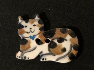 Large Idabelle Handpainted Ceramic - - - TABBY CAT - - - Button,  1 9/16 