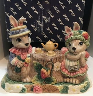 Retired Fitz And Floyd " Hat Party " Bunny Butter Dish & Cover Tea Party Euc