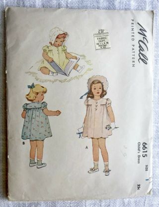 Vintage 1946 Mccall 6615 Child 