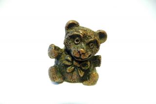 Thimble Bronze By Shari Ltd Ed 639/7500 A Teddy Bear W/a Bow