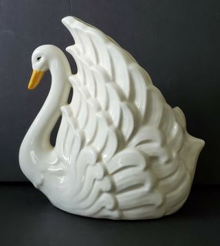 Vintage 1970s Large Handmade Ceramic White Swan Planter