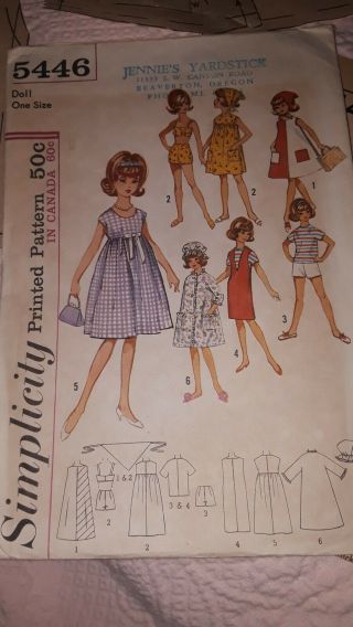 Vintage 1964 Simplicity 5446 Sewing Pattern Doll Clothes 12 " Tammy Jan Complete
