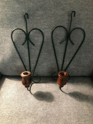 Set Of 2 Home Interior Wrought Iron Heart Shaped Wall Hanging Candle Holders