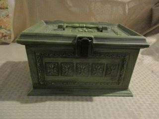 Vintage Max Klein Green Wood Grain Plastic Sewing Box,  With Tray
