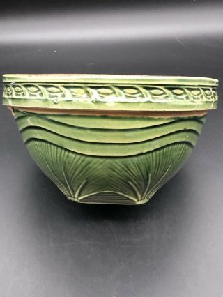 Vintage Antique Unmarked Dark Green Glaze Crock Stoneware Mixing Bowl Farmhouse