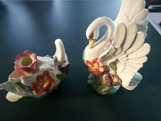 Vintage 2 Fitz And Floyd Classics Tulip Swan Candle Holders 1995 Flowers Pillar