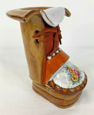 Vintage The Clay Cobbler Terra Cotta Planter Boot Vase 6 3/4 " Tall Flower Hearts