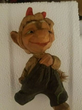 Vintage Henning Hand Carved Boy Troll Rope Tail Norway Figurine Gnome Folk Art