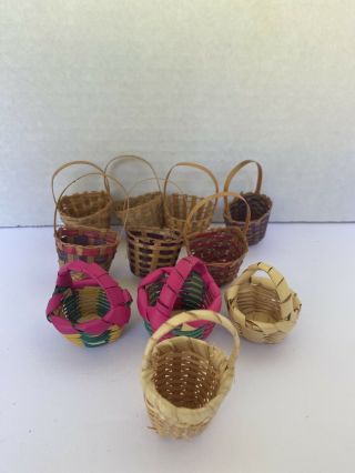 Vintage Tiny Mini Woven Baskets With Handle Set Of 11 For Crafts Or Decoration