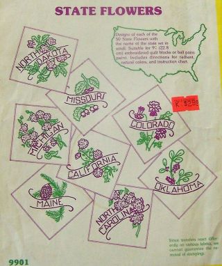 Vintage Aunt Martha ' s Hot Iron Transfers 50 State Flowers 9901 - 2