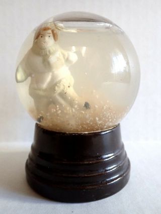 Vintage 1940s Snow Globe Bundled Up For Winter Glass & Ceramic Deco Stepped Base
