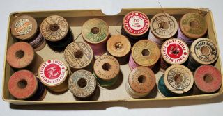 Vintage 18 Wooden Spools From Silk & Cotton Thread,  Assorted Brands