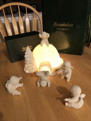 Two Dept 56 Snowbabies Sets; Icy Igloo Lighted; 5 Tumbling In The Snow Babies