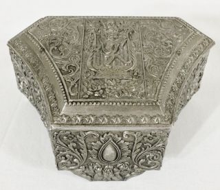 Vintage Art Nouveau Silver Casket Jewelry Box With Feet Japan Velvet Lined