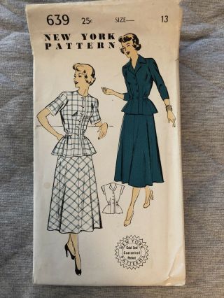 Ff Vintage 1950’s York Ladies Sewing Pattern 637.  Size 13
