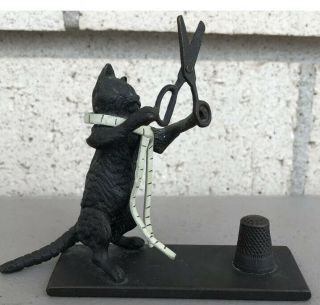 Heirloom Editions Redl Wien Bronze Cat With Scissors Thimble Holder Figurine