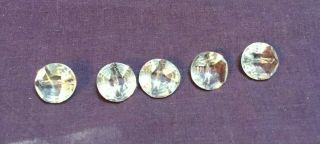 Vintage Set Of 5 Crystal Clear Glass Buttons 1/2 " Faceted