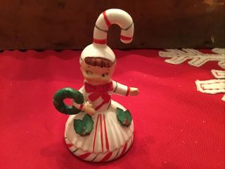 Vintage Lefton Christmas Candy Cane Girl Striped Bell
