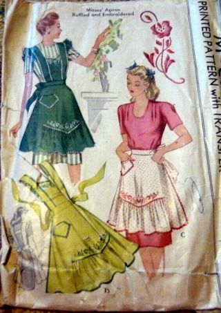 Lovely Vtg 1940s Embroidered Aprons Mccall Sewing Pattern Large