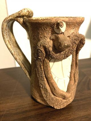 Vintage Stoneware Pottery Clay 3d Funny Face Mug Stone & Glazed 16oz