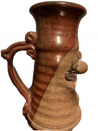 Vintage Stoneware Pottery Clay 3D Funny Face Mug Stein Stone & Glazed 20oz 2
