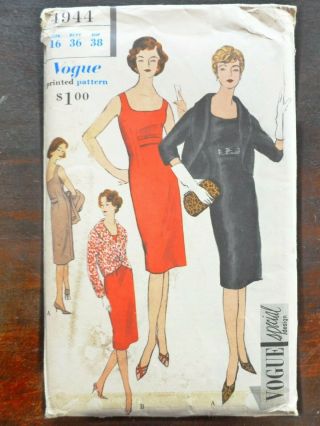 Vintage Vogue Special Design 1958 Dress & Jacket Pattern 4944 Size 16 Uncut