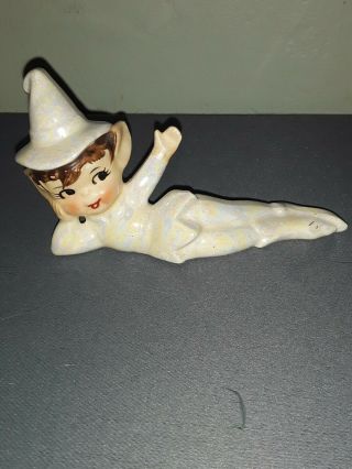 Vintage Lefton Pearlescent White Pixie Elf Figurine Luster Japan 4 In.