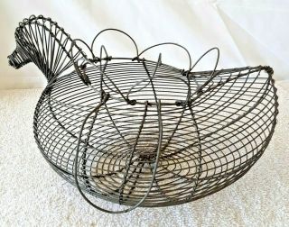 Vintage Antique 11 " X 9 " ` Chicken Shaped Wire Egg Kitchen Basket Fruit Bread