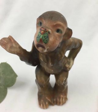 Vintage Japan Ceramic Monkey With Fly On Nose Figurine Kitschy Funny Cute