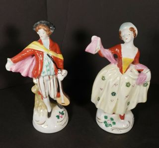 Vintage Pair Maruyama Figurines French Victorian Woman And Man Occupied Japan