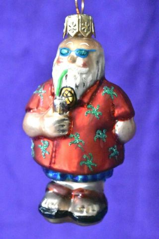 Christopher Radko Beach Comber Santa Claus Glass Christmas Ornament Hawaiian